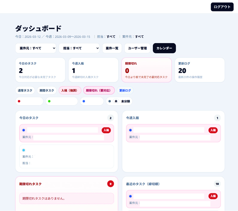 NOCTA SYSTEM 業務システム画面